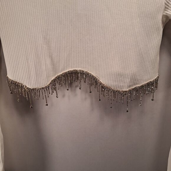 Bluebusa Womens WHITE Long Sleeve Crop Top W/ Rhinestone  Sz Small NWT Festival - Picture 3 of 6